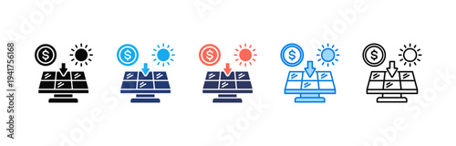 Solar Investment icon sheet multiple style collection