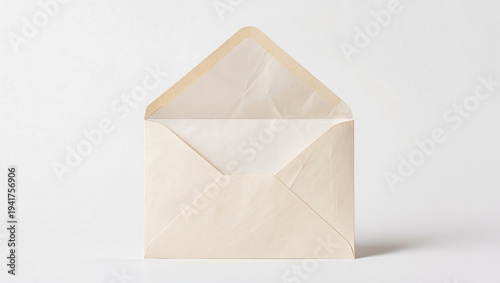 Open Beige Mail Envelope on White Background