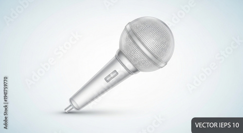 Silver microphone on transparent background isolated vector illustration for music and podcasting on transparent background