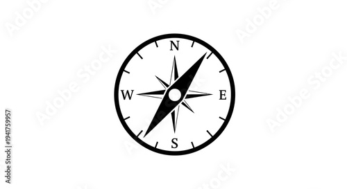 A classic black and white compass showing directions north south east west.