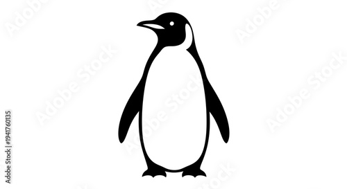 A simple black and white illustration of a penguin standing upright.