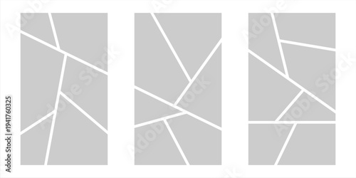 Image collage layout template. Grey mosaic mood board grid collection. Picture frame set. Photo album idea for banner, poster, comic page, flyer, brochure, booklet, memory wall design. Vector pack