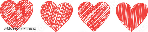 Four red hearts with fingerprint patterns