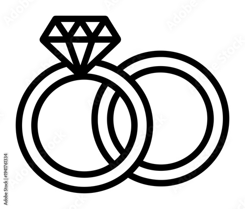 Simple Line of Two Interlocking Wedding Rings with a Diamond