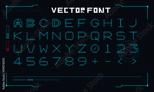 A futuristic HUD-style vector font set including uppercase letters