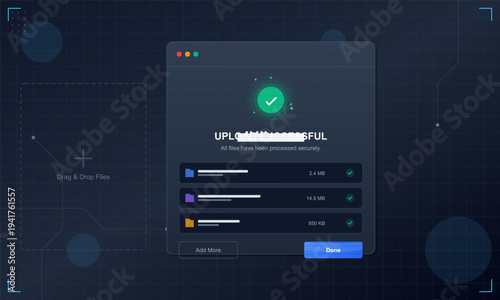 A modern dark mode user interface window displays a successful file