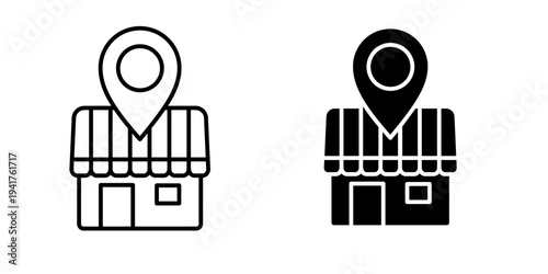 Shop Location Icon – Store Map Pin, Local Business, Retail Store Locator Line Icon