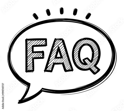 Hand-drawn speech bubble with "FAQ" text, representing frequently asked questions