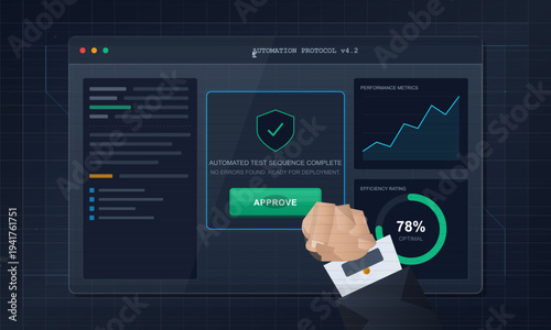 A vector illustration depicting a software automation dashboard with