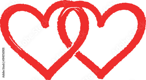 Interconnected red hearts on white background