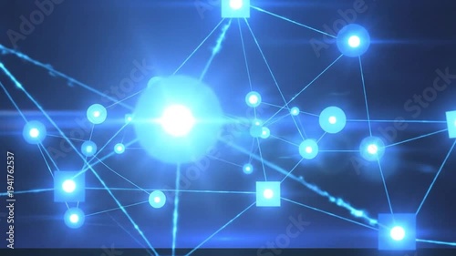 Abstract glowing network of nodes and connections in blue light.