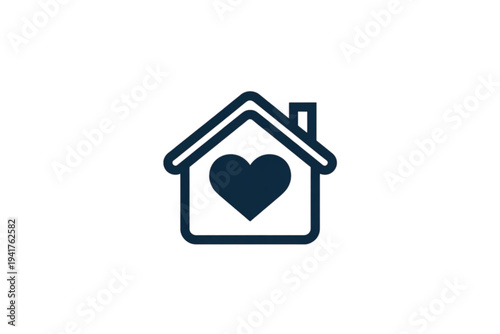 A minimalist house icon with a heart symbol in the center of the roof isolated on transparent background