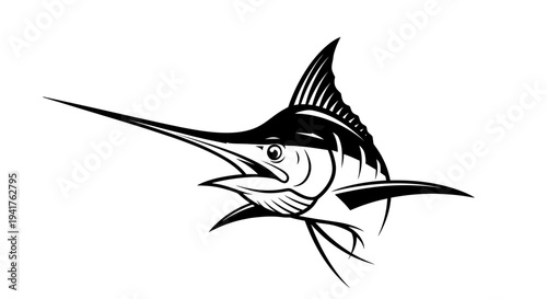 Black and white illustration of a marlin fish.