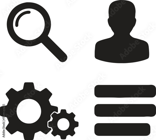 Illustration of set of green business and management icons