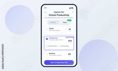 A clean vector illustration of a smartphone displaying an app upgrade