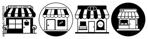 Set of three stylish retro ice cream shop storefronts vector illustration isolated on white background for business branding