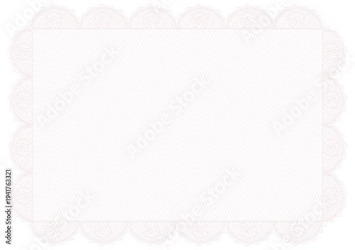 White whimsical lace doily frame or retro border. Rectangle horizontal vintage elegant shape decorated with whimsy lines, squiggles. Top view cover for banner, wedding invitation and social media.