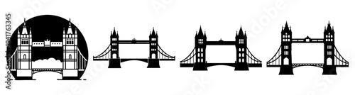 Iconic London landmarks line art illustration black and white vector set tourism travel cityscape