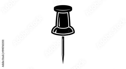 Black pushpin icon isolated on white background.