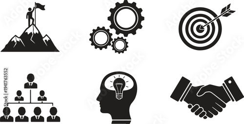 Illustration of set of green business and management icons