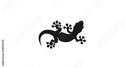 Black Silhouette of a Gecko Lizard on a White Background.