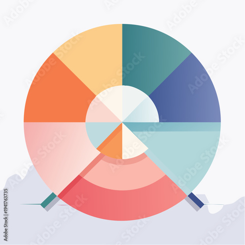 Abstract Geometric Pie Chart Diagram with Gradient Colors and Subtle Background Elements