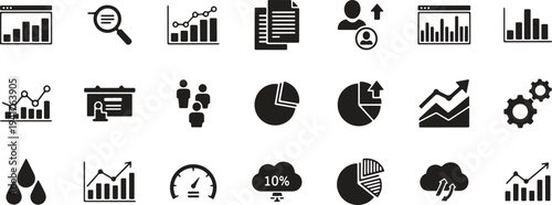 Illustration of set of green business and management icons