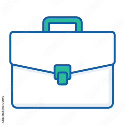 Simple blue and green briefcase icon with handle and lock on white background symbolizing business and professionalism