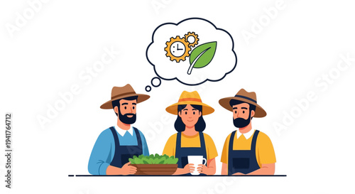 Modern Farming Teamwork Concept: Smart Agriculture Planning for Efficiency and Sustainability (Vector Illustration)