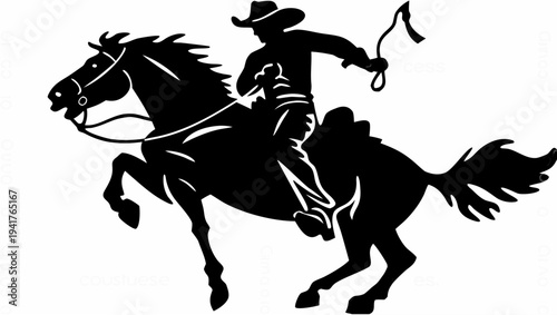 Cowboy riding horse with lasso in hand at full gallop