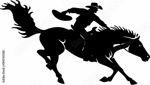 Cowboy riding horse at full gallop in dynamic motion