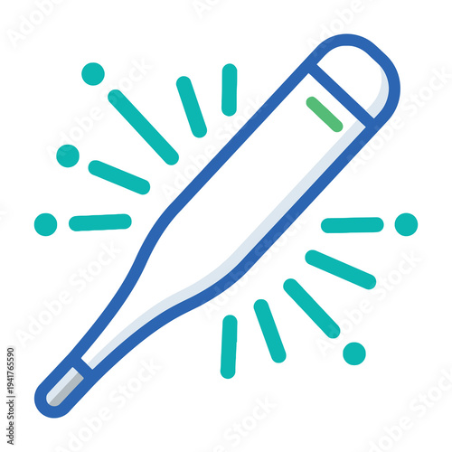 Digital thermometer with rising temperature indicated by green light on screen surrounded by heat wave lines