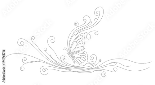 Elegant Butterfly Swirls Line Art Design