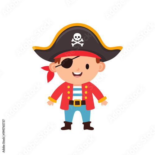 A cartoon illustration of a happy pirate character in full attire, ready for adventure
