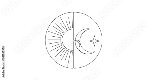 Sun and Moon Icon, Day and Night Symbol, Celestial Body Outline