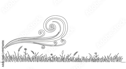 Wind Blowing Through Grass Field, Abstract Swirls, Nature Element