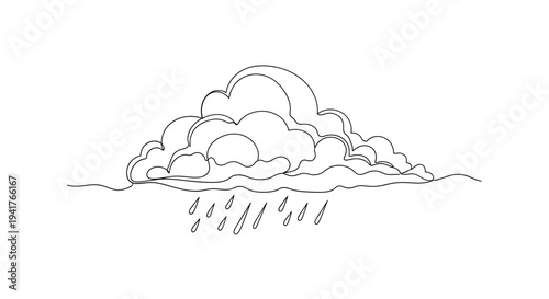 Minimalist Cloud with Rain Drops Line Art Illustration