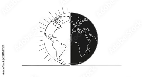 Split Earth Globe: Day and Night Contrast