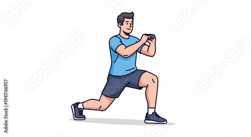 Man doing lunges exercise for fitness and health, isolated on white background.