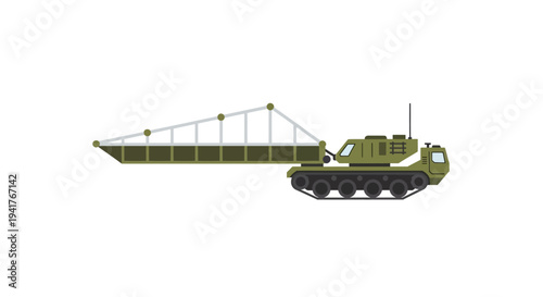 Military Bridging Vehicle Deploys Span on White Background, Engineering Support