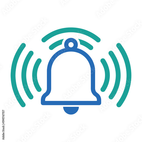 Notification bell icon with sound waves on white background alert symbol for messaging and reminders