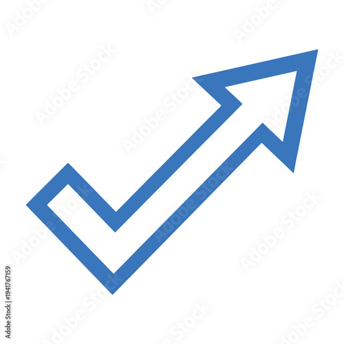 Blue arrow graph symbol showing growth and progress on white background