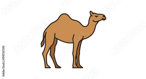 Camel Standing Alone in Simple Illustration.