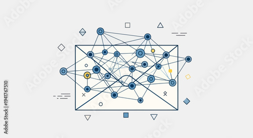 Complex Network Diagram with Interconnected Nodes.