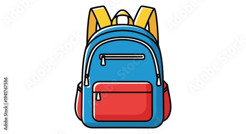 Blue Backpack with Red Pocket and Straps.