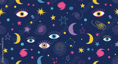 Eyes and Celestial Bodies Pattern.