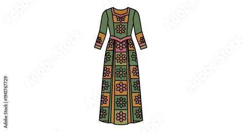 Vibrant Long Dress with Geometric Patterns.