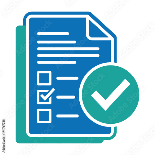 Checklist document icon with green checkmark for tasks and to do lists