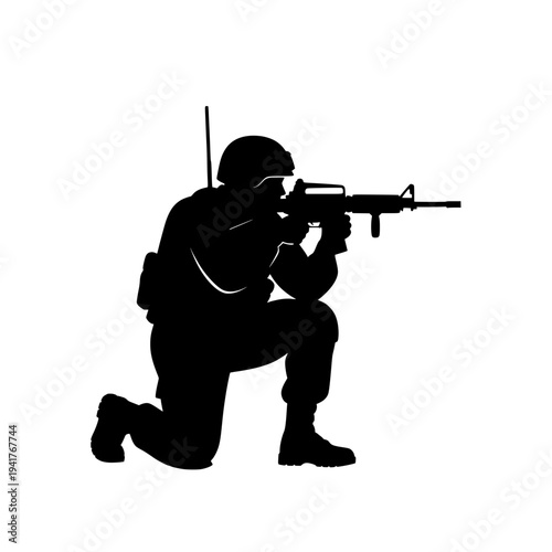 Soldier Silhuette Kneeling with Assault Rifle