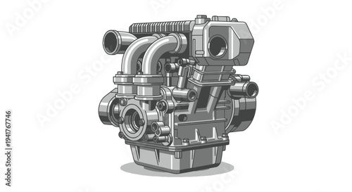 Detailed Mechanical Engine Illustration with Pipes.